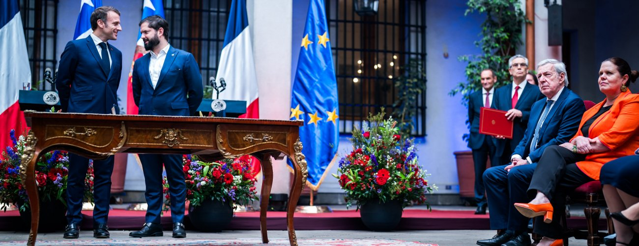 Canciller participa en reunión bilateral entre el Presidente Gabriel Boric Font y su par francés, Emmanuel Macron
