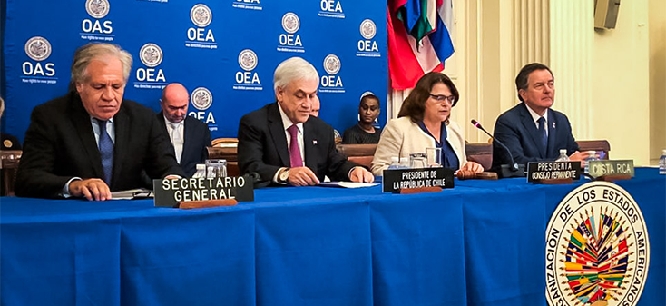 Canciller Ampuero asiste a intervención del Presidente Piñera en la OEA