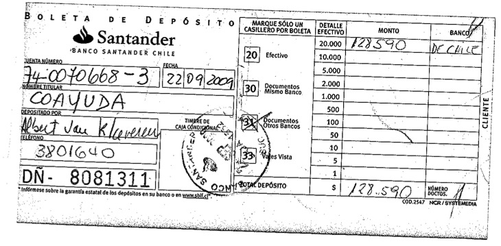 Boleta de depósito aporte a coayuda por 128 mil 590 pesos